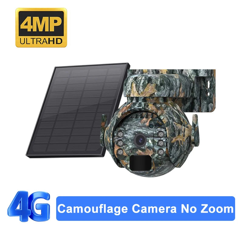SHIWOJIA 4K 8MP 12X Zoom 4G Solar Security Cameras Wireless Outdoor 360° View Animal Monitoring Camouflage Color Battery PTZ Cam