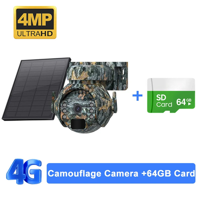 SHIWOJIA 4K 8MP 12X Zoom 4G Solar Security Cameras Wireless Outdoor 360° View Animal Monitoring Camouflage Color Battery PTZ Cam