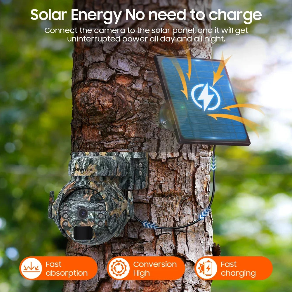 SHIWOJIA 4K 8MP 12X Zoom 4G Solar Security Cameras Wireless Outdoor 360° View Animal Monitoring Camouflage Color Battery PTZ Cam