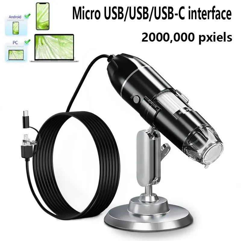 1600X 3in 1 Digital Microscope Camera with Stand Portable Electronic Microscope For Soldering LED Magnifier Type-C USB Android