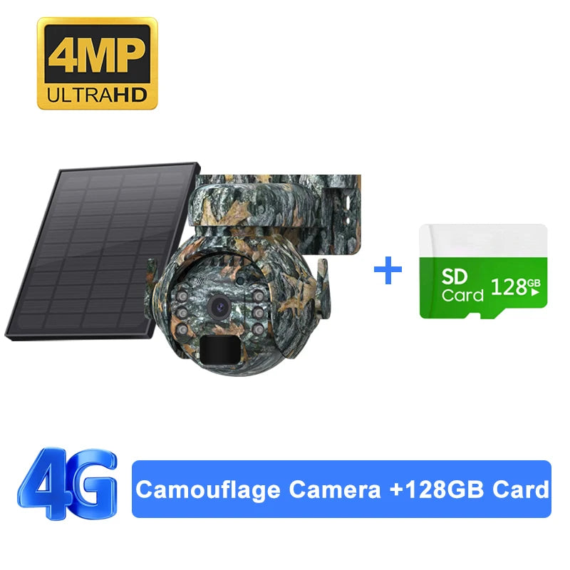 SHIWOJIA 4K 8MP 12X Zoom 4G Solar Security Cameras Wireless Outdoor 360° View Animal Monitoring Camouflage Color Battery PTZ Cam