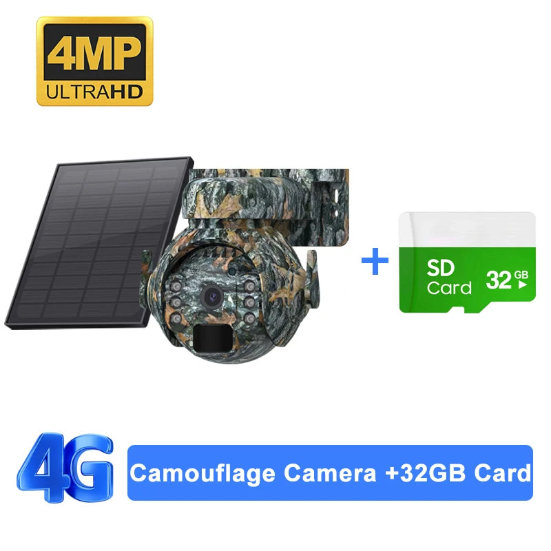 SHIWOJIA 4K 8MP 12X Zoom 4G Solar Security Cameras Wireless Outdoor 360° View Animal Monitoring Camouflage Color Battery PTZ Cam